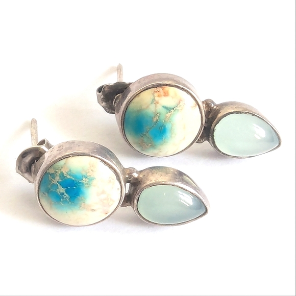 taxco Semi Precious Stone Earrings ๐ Sterling Silver .925 VINTAGE Mexico - Picture 2 of 11